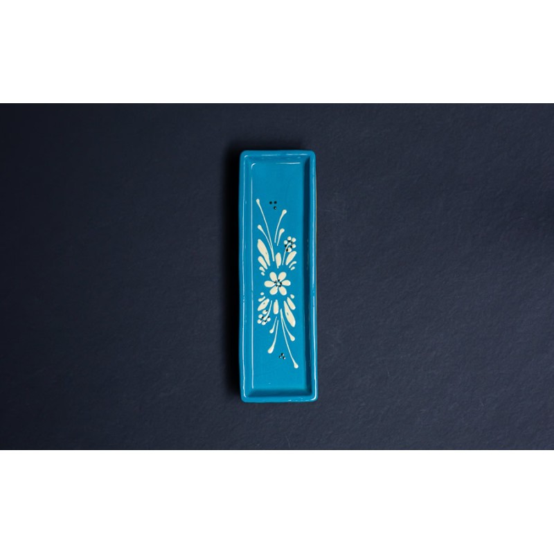 Repose cuillère rectangulaire - Turquoise - Fleurs