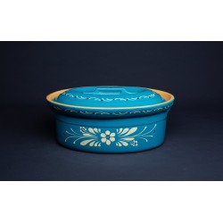 Terrine Ovale - Turquoise - Fleurs