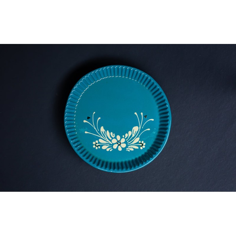 Plat à tourte / Plat à tarte - Turquoise - Fleurs