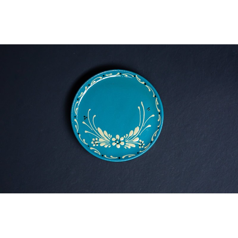 Plat pour service de la tarte - Turquoise - Fleurs